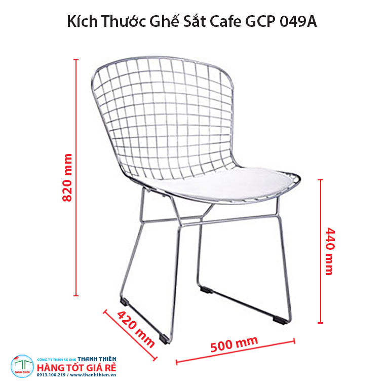 Kích thước ghế lưới sắt cafe GCP 049A