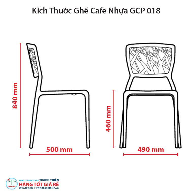 Kích thước ghế nhựa cà phê GCP 018