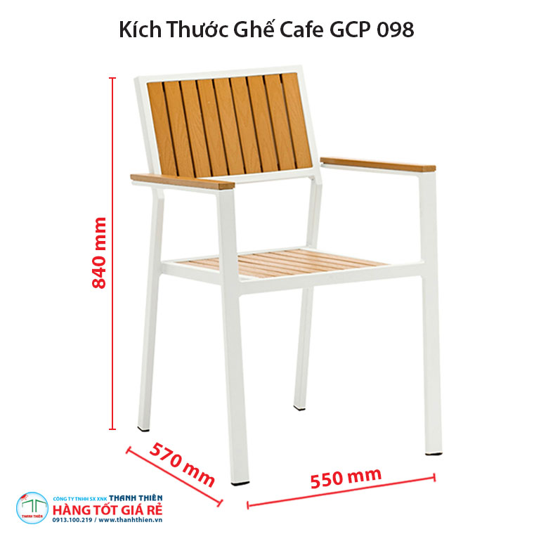 Kích thước ghế cà phê nhôm GCP 098