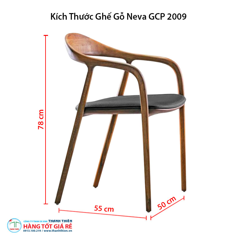 Kích thước ghế Neva ghế gỗ cafe GCP 2009