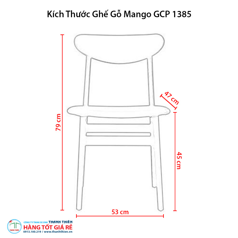 Kích thước ghế Mango ghế gỗ cafe GCP 1385