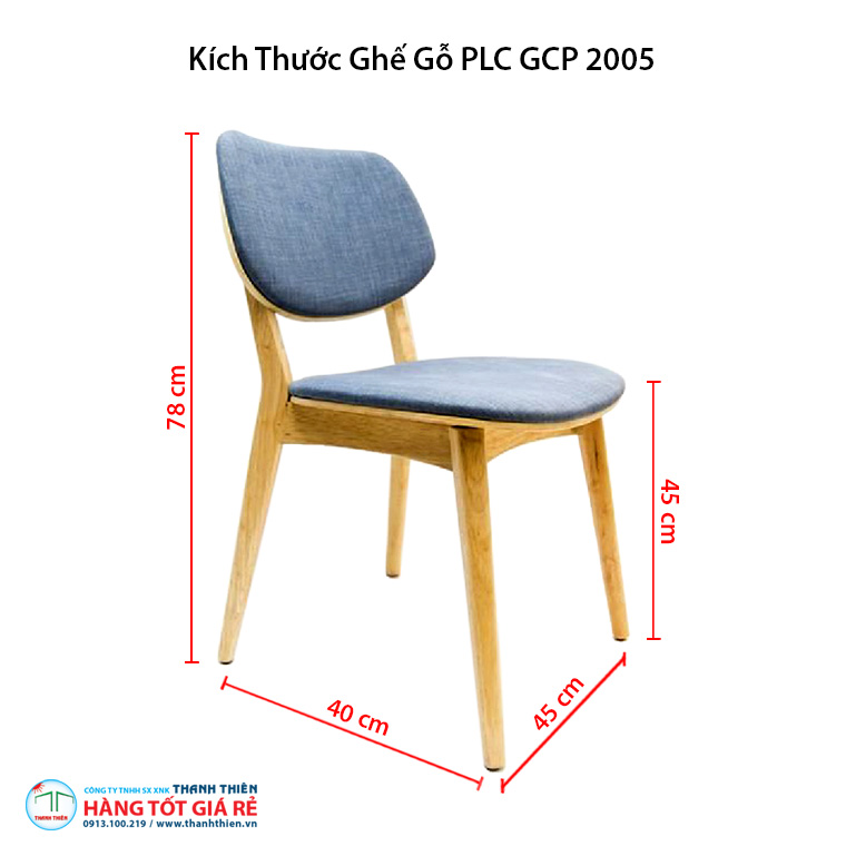 Kích thước ghế PLC ghế gỗ cafe GCP 2005