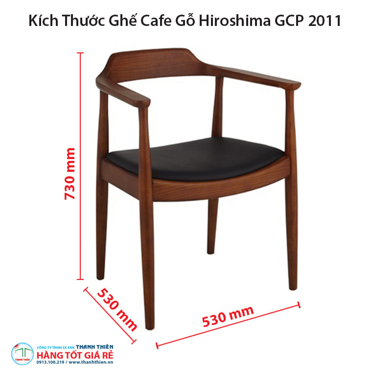 Kích thước ghế Hiroshima ghế gỗ cafe GCP 2011