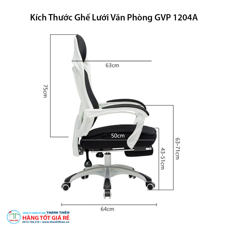 Kích thước ghế lưới văn phòng, ghế game thủ GVP 1204A