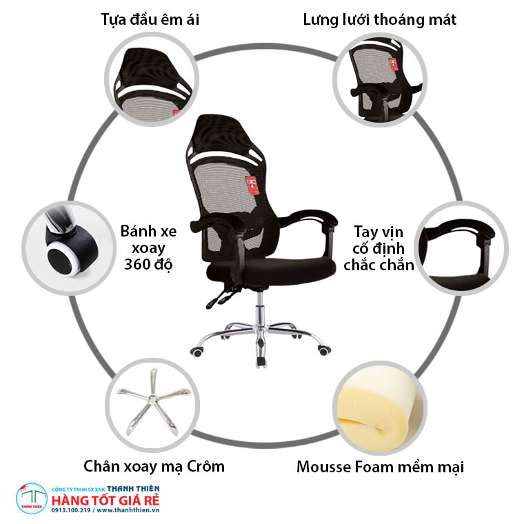 Cấu trúc ghế lưới xoay văn phòng GVP 1240