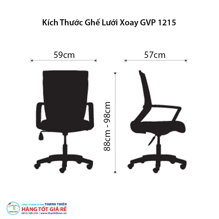 Kích thước ghế lưới xoay văn phòng GVP 1215