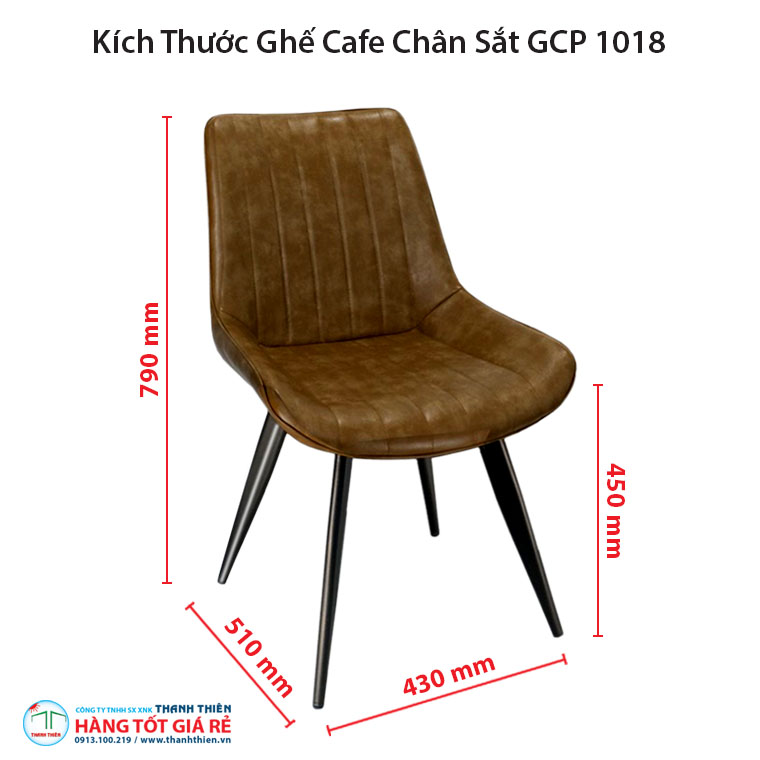 Kích thước ghế cà phê chân sắt bọc nệm GCP 1018