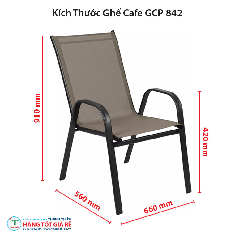 Kích thước ghế lưới cafe GCP 842