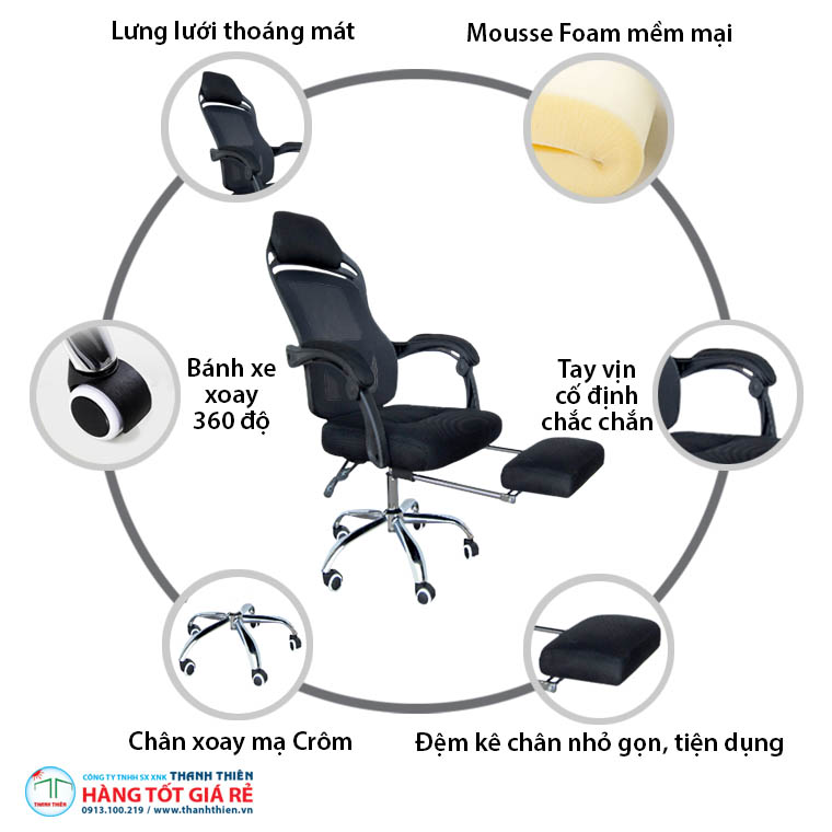 Cấu trúc ghế lưới xoay văn phòng GVP 1241